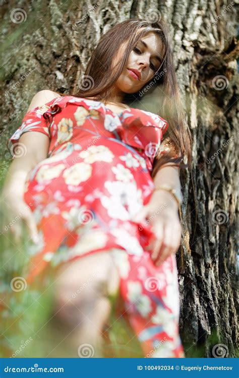 Outdoors Portrait Of Brunette Girl Stock Photo Image Of Feminine Health
