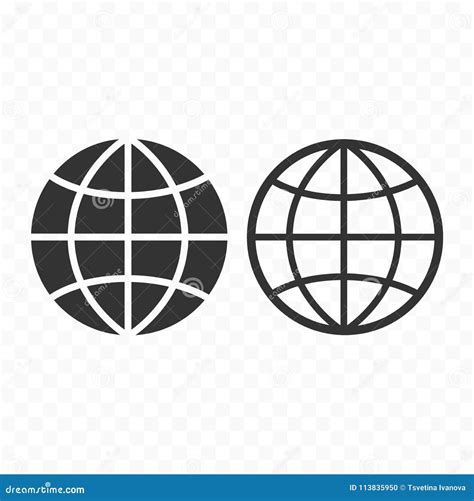Globe Web Symbol Icon Set. Planet with Parallels and Meridians. Stock
