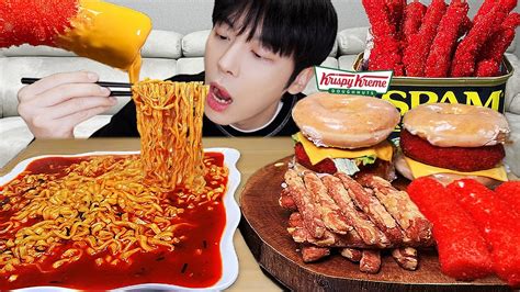 Asmr Mukbang 직접 만든 불닭볶음탕면 치토스 음식 먹방 And 레시피 Cheetos Burger And Fire