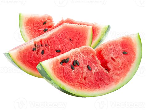 Fresh Watermelon Slices With Bite Marks Isolated On Transparent