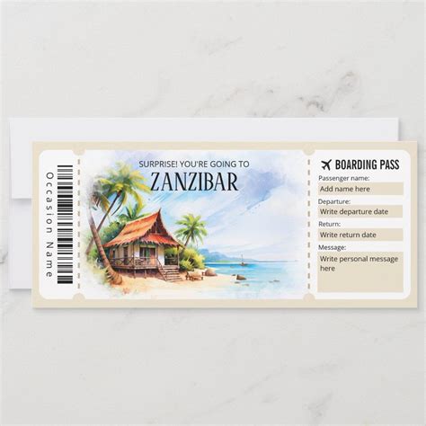 Editable Zanzibar Tanzania Plane Boarding Pass Invitation Zazzle