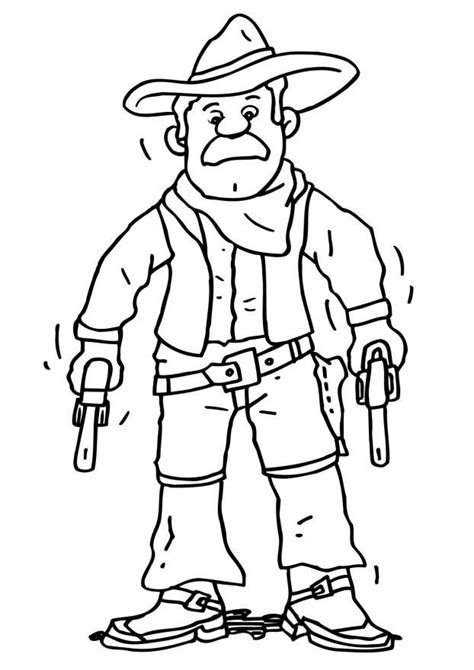 Coloriage Cowboy porte ses deux pistolets dessin gratuit à imprimer