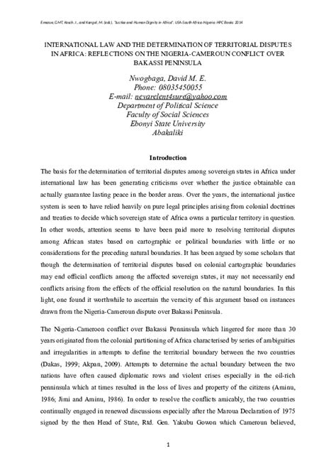 (PDF) INTERNATIONAL LAW AND THE DETERMINATION OF TERRITORIAL DISPUTES IN AFRICA: REFLECTIONS ON ...