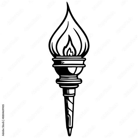 Cartoon Torch Drawing Vector Realistic Outline Line Transparent