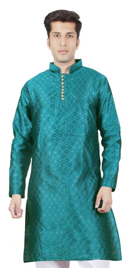 VONIRY Men S Silk Chikankari Dark Green Kurta XXL JioMart