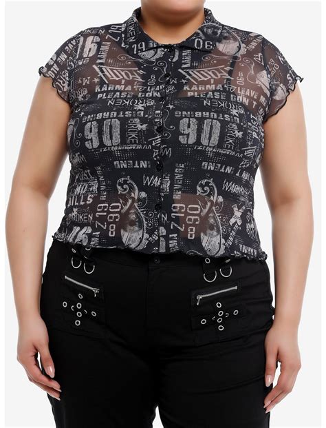 Social Collision Newsprint Mesh Girls Button Up Top Plus Size Hot Topic