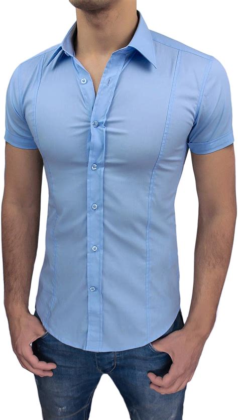 Evoga Camisa De Hombre Slim Fit De Manga Corta Ajustada Elástica Amazon Es Ropa Y Accesorios