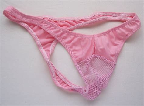 K Hot Sexy Men T Back Thong Fishnet C Thru Pouch Pink