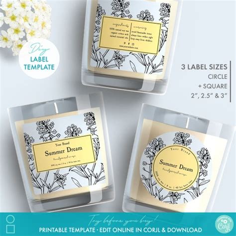 Printable Candle Jar Label Template 6 Sizes Editable Etsy