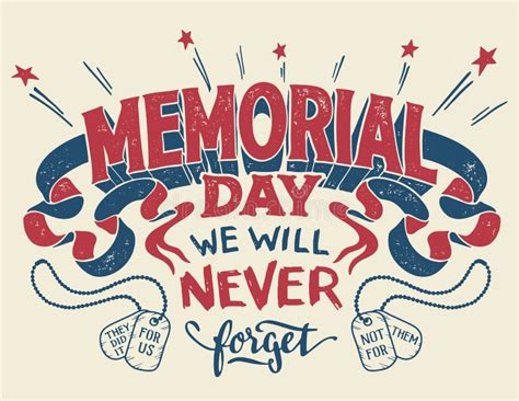 Happy Memorial Day Hand Lettering Greeting Card Stock Vector