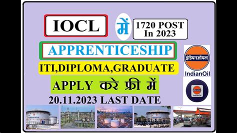 APPLY FREE IOCL APPRENTICESHIP RECRUITMENT 2023 1720 POST 12TH