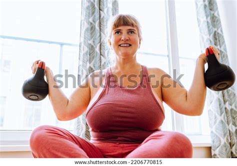 Middle Aged Woman Curvaceous Plump Blonde Sits Stock Photo 2206770815 Shutterstock