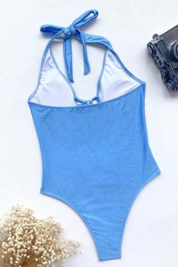 Wholesale Pure Color Padded Hollow Halter Neck Tied Sexy Hot One Piece Swimsuit A C