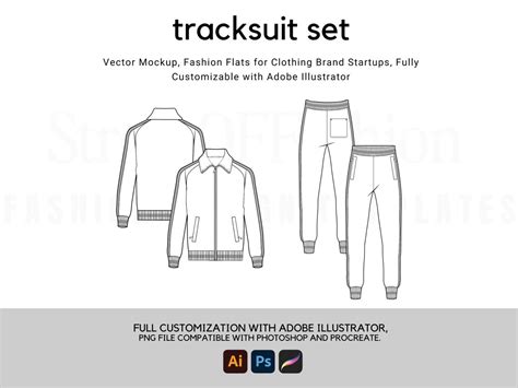 Tracksuit Flat Technical Drawing Illustration Classic Blank Streetwear Mock Up Template For