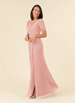 Azazie Marianne Rosette Sheath V Neck Pleated Chiffon Dress Azazie CA