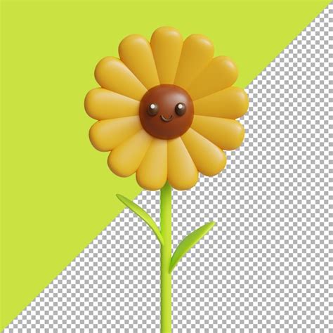 3d render ilustración de dibujos animados lindo girasol día mundial de