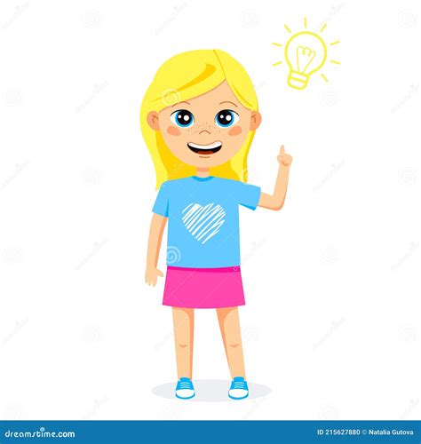 Niña Rubia Linda Piensa Una Idea Vector Ilustración del Vector