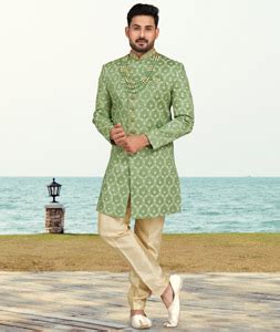 Pista Green Silk Indo Western Suit 279726