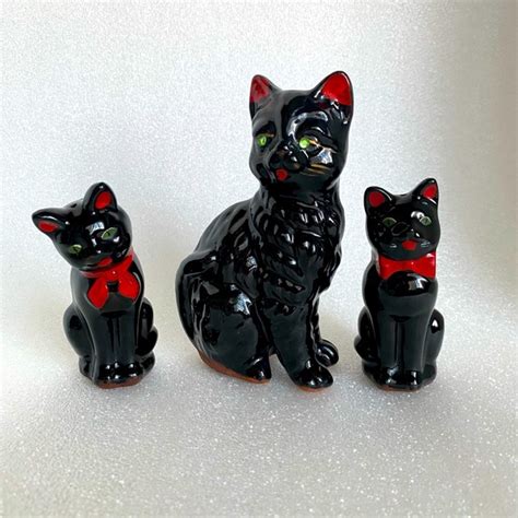 Kitchen Vintage Shafford Japan Redware Black Cat Salt Pepper Shakers