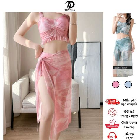 Bikini 3 mảnh loang màu Tuvada đồ đi biển kín đáo che khuyết điểm cực đỉnh đồ bơi nữ cao cấp