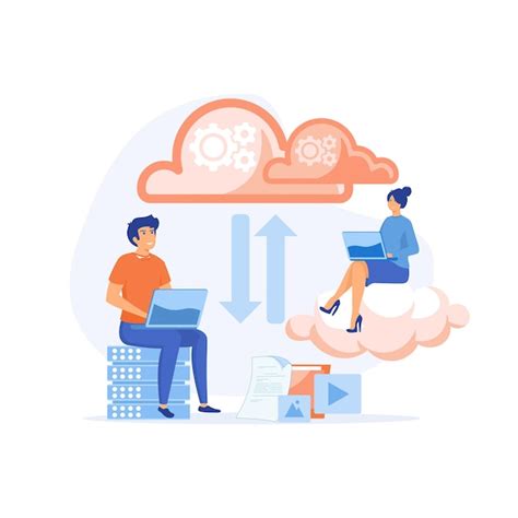 Premium Vector Cloud Computing Concept Man And Woman Processing