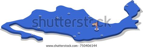 3d Isometric View Map Mexico Blue Stock Vector Royalty Free 750406144