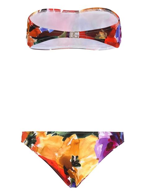 Dolce And Gabbana Floral Print Bandeau Bikini Set Orange Farfetch