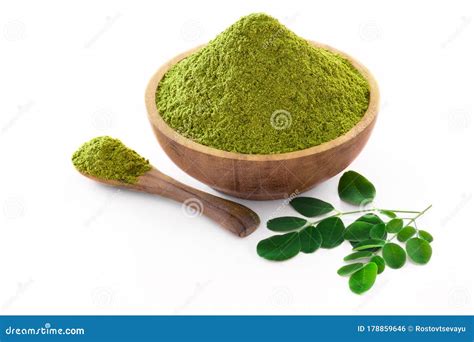 Moringa Powder N Wooden Bowl With Original Fresh Moringa Leaves