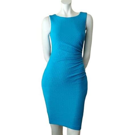 BISOU BISOU Michele Bohbot Turquoise Ruched Sleeveless Bodycon Dress