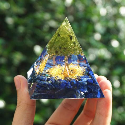 Peridot Tree Of Life Pyramid Lapis Lazuli Orgonite Pyramid Etsy