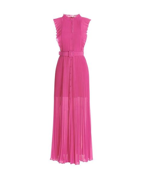 Self Portrait Long Pleated Chiffon Dress In Pink Lyst