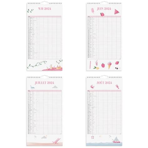 BURDE CALENDRIER 2024 Familial Rose Mural 5 Colonnes 12 Mois 1