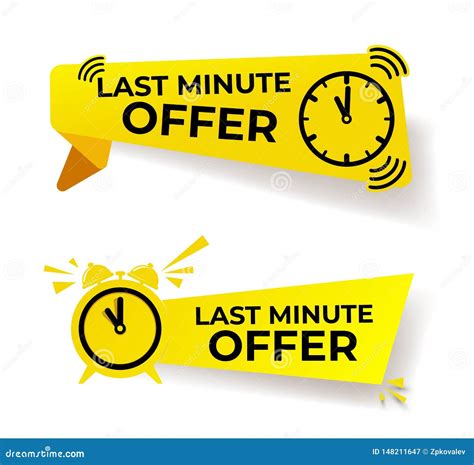 Set Of Last Minute Offer Button Sign Yellow Flat Modern Label Alarm