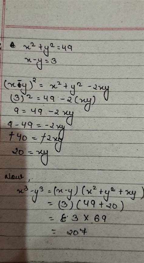 If x² y² 49 and x y 3 then find the value of x³ y³ Brainly in