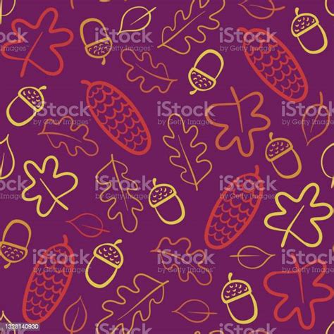 Autumn Leaf Fall Lineart Seamless Pattern Stock Illustration Download