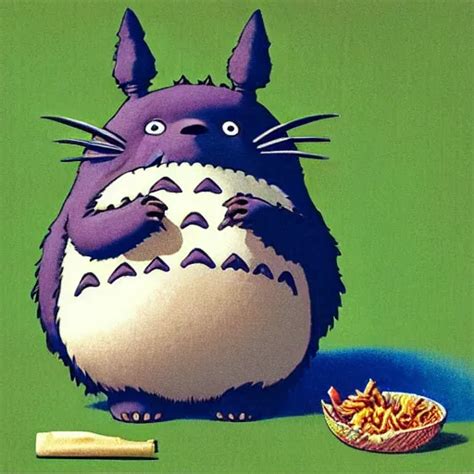 Totoro From My Neighbor Totoro Eating A Rice Ball Stable Diffusion