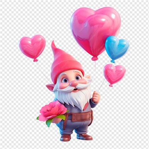 Premium PSD | Cute cheerful gnome with balloons and flowers clipart on ...