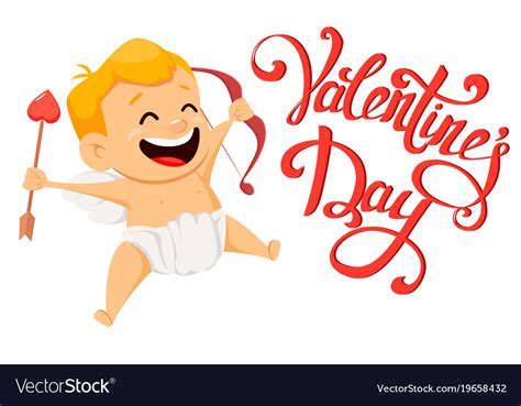 Valentines Day Greeting Card With Cute Cupid And Vector Image