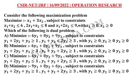 Csir Net Jrf Mathematics Operation Research Sept Part