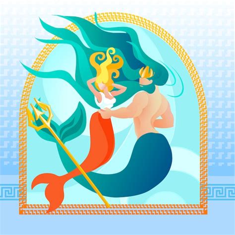 Premium Vector Poseidon With His Wife Amphitrite Beautiful Couple