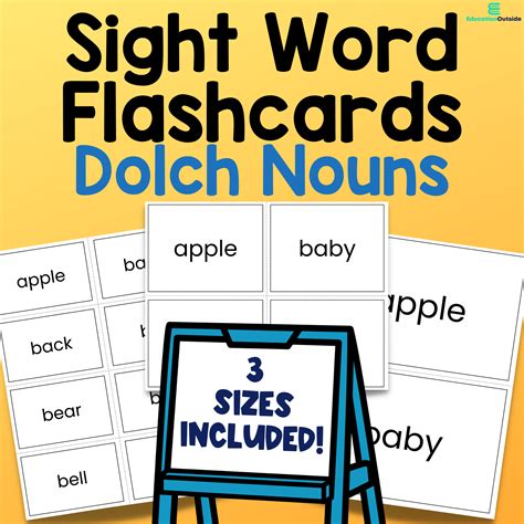 Dolch Noun Sight Word Flashcards Sizes Included