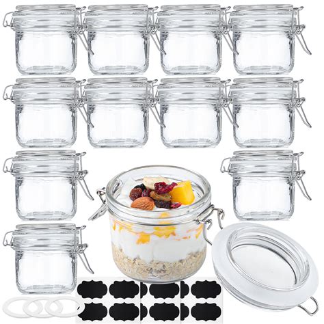 Syntic 12 Pack 7 Oz Syntic Kitchen Canisters Glass Spice Jar With Clip Top Lids Clamp Jars For