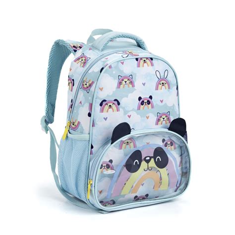 Mochila Infantil Panda E Arco Iris Azul Seanite Mochilas Malas