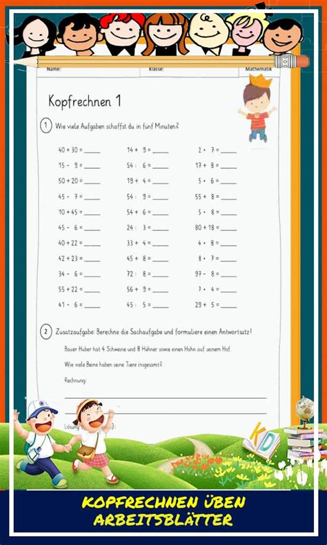Kopfrechnen Ben Arbeitsbl Tter Mathe Arbeitsbl Tter