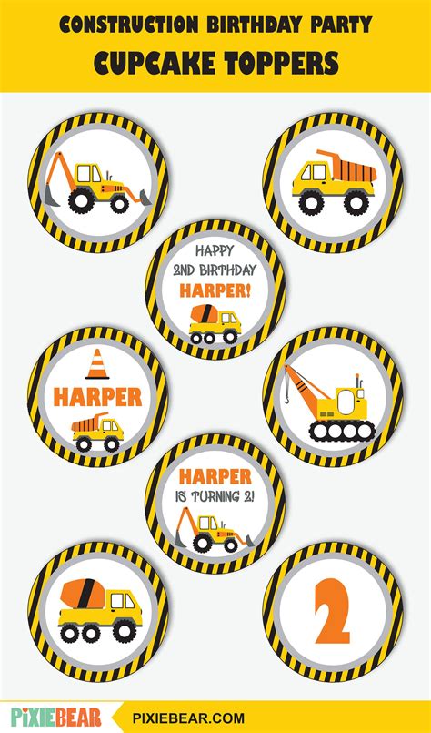 Construction Cupcake Toppers Printable Construction Party Toppers And