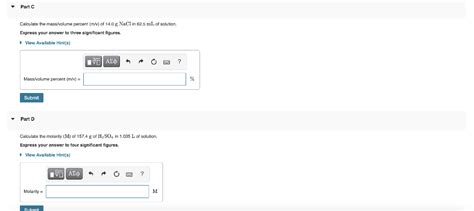 Solved Part C Calculate The Mass Volume Percent M V Of