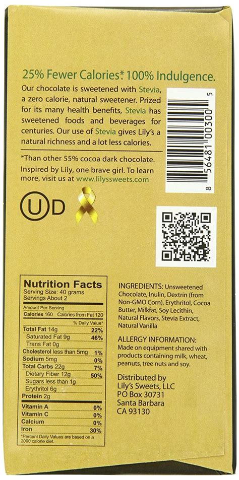 Lily S Dark Chocolate Bar With Stevia Original 3oz Pack Of 12 Sugar Free Treats