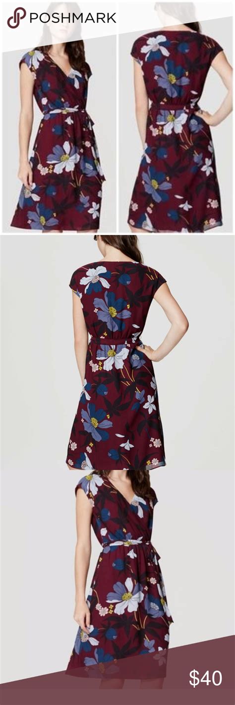 Loft Plum Floral Faux Wrap Midi Dress M Euc Dresses Lovely Dresses