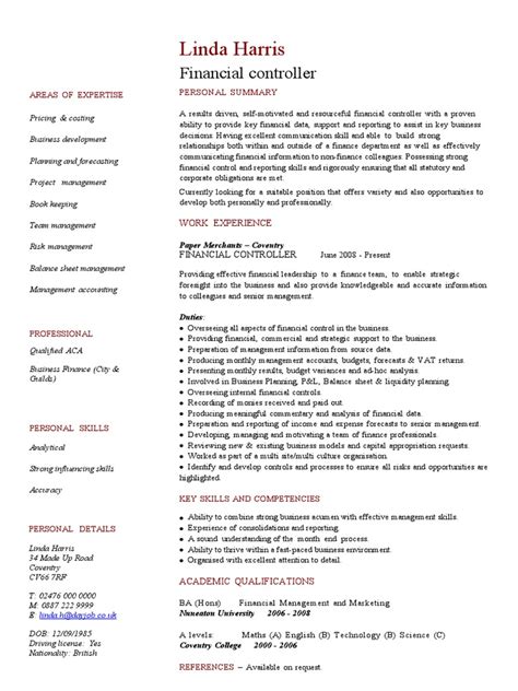 Financial Controller Cv Template Pdf Management Accounting Business