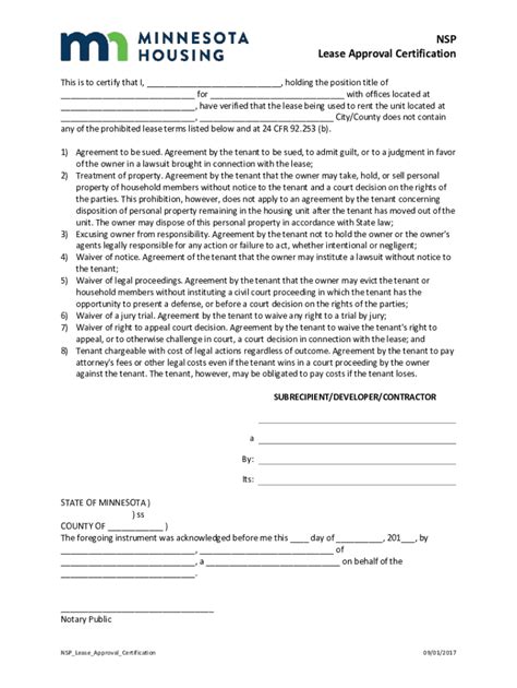 Fillable Online NSP Lease Approval Certification Fax Email Print